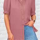 PRETTYGARDEN Womens Summer Short Sleeve Button Down Shirts V Neck Collared Casual Blouse Tops with Pockets