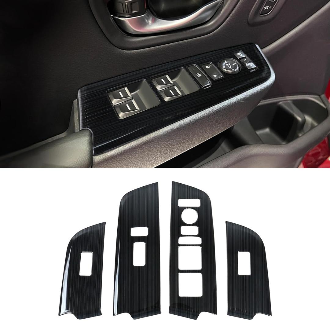 PeakPurit Window Lift Trim Switch Panel Cover Trim for Honda 2023-2025 Pilot & 2026 Passport Interior Accessories Black Brushed Stainless Steel Material