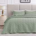 Love's cabin Quilts for Queen Bed Sage Bedspreads Bedding Set - Summer Lightweight Bedspread Comforter - Wave Pattern Bedding Coverlet for All Season - 3 Pieces (1 Quilt, 2 Pillow Shams) (Full/Queen (90"x96"))