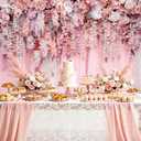 8x6ft Floral Backdrop Girl Pink Rose Flower Wall Decor Romantic Bridal Shower Wedding Anniversary Photo Background Floral Party Decorations Dessert Cake Table Banner Props