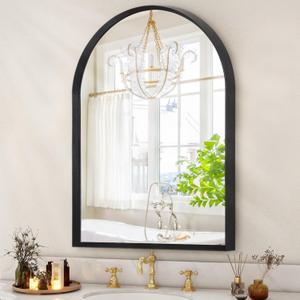 Arch Bathroom Mirror, Wall Mounted Mirror, Black Vanity Wall Mirror Metal Frame Home Decor for Bedroom, Entryway, Living Room 20"x16"