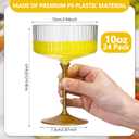 Jingmore 24 Pcs Ribbed Martini Glasses 10 oz Disposable Plastic Vintage Ribbed Coupe Glasses with Gold Rim Cocktail Unbreakable Dessert Parfait Glassware for Wedding Party Supplies (Gold)