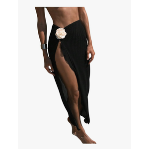 Verdusa Women's Beach Vacation Clothes Sarong Pareo Crochet Swimsuit Cover Ups Skirts Black Medium