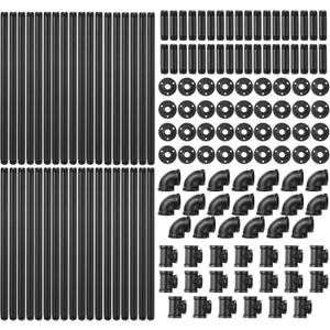 30 Pcs Black Iron Pipe Fitting Set with Threaded Hole Industrial Vintage Style, Paint Metal Pipe Nipple/Malleable Iron Floor Flange Elbow Tees Combo for DIY Furniture Shelving(1/2 Inch)