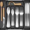 Lifewit Silverware Organizer for Drawer, Expandable Utensil Tray, BPA-Free Adjustable Cutlery Holder for Kitchen Storage, 8.1-13.9 x 11.3(M), Black