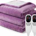 Heated Electric Blanket Queen Size 84"x90" Heating Blanket with Dual Control 9 Heating Levels 10 Timer Modes Auto Off, Fast Heating Over-Heat Protection Ultra Soft Flannel ETL Certified, Purple