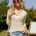 GRACE KARIN Womens Lightweight Summer Cardigan 3/4 Sleeve Cropped Cardigan Dressy Zip Up Sweaters Jacket Clothes (L)