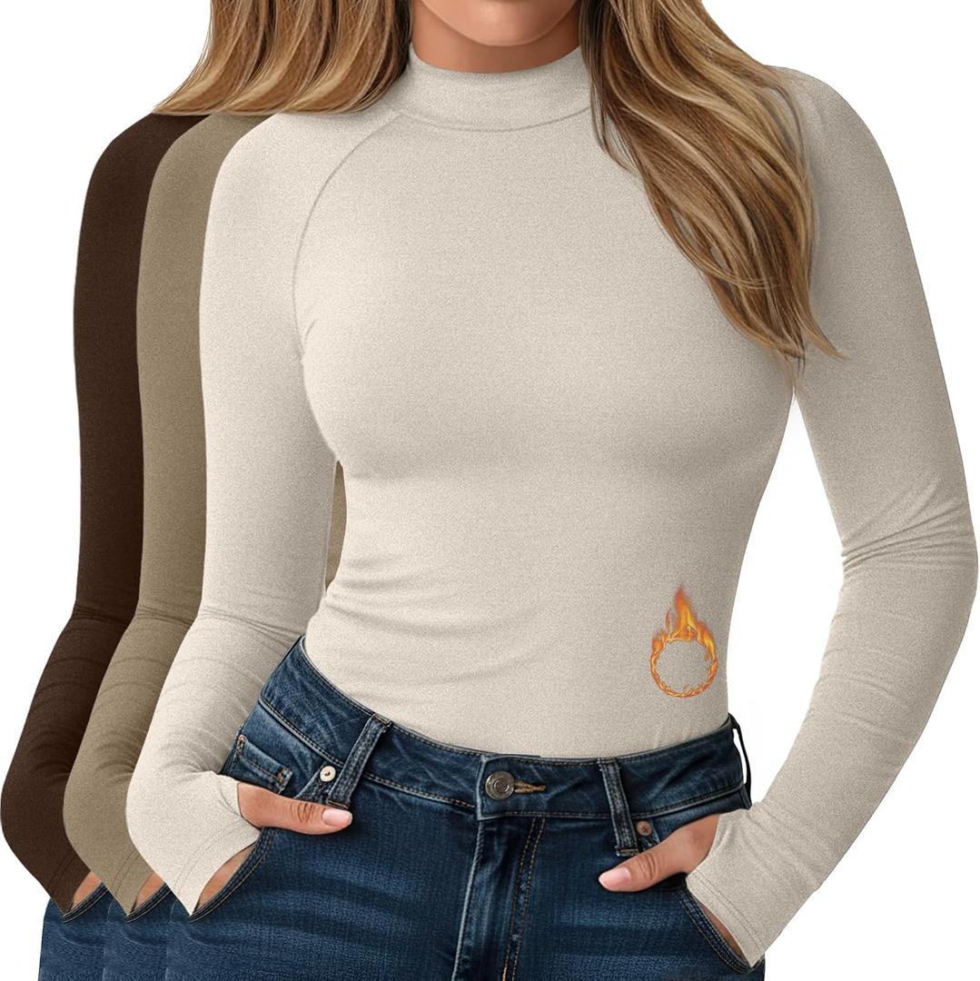 3 Pack Women's Plus Size Thermal Shirts Mock Turtleneck Fleece Long Sleeve Raglan Thumb Holes Layering Tops (XXXL)