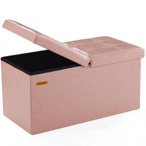 HAUSFRAU Ottoman with Storage Bench Folding Foot Rest Stool Pink