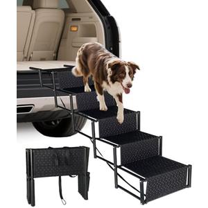 NRYDEPET Dog Stairs for Car 5 Steps Foldable Pet Steps for SUV, Truck, 34-38 Inch Height, Non-Slip Surface, Supports Up to 150 lbs