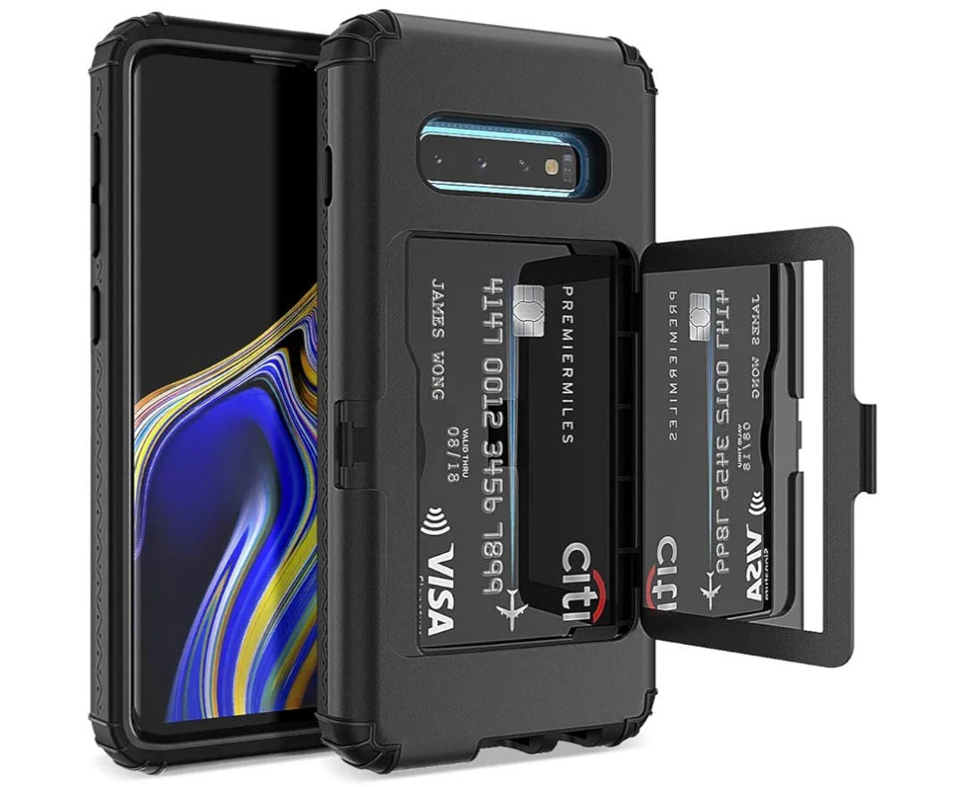 Samsung Galaxy S10 Plus Case Hard Case 3-Layer Shockproof Protection Cover Detachable Anti-Skid Multifunctional Cover Kickstand with Card Slot and Mirror for Samsung Galaxy S10 Plus Black