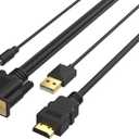 ONTEN HDMI to VGA Cable. HDMI Male to VGA Male Converter with 3.5mm Audio Jack for TV Stick, Raspberry Pi, Laptop, Monitor, PC, Tablet, Digital Camera, Etc (1.8m)