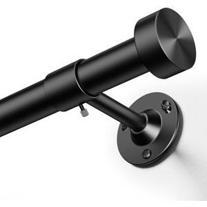 YaFex Heavy Duty Curtain Rods 32-90Inch, 1 Inch Adjustable Black Curtain Rod for Windows, Long Window Treatment Rods with Aluminium Finials, Easy Installation