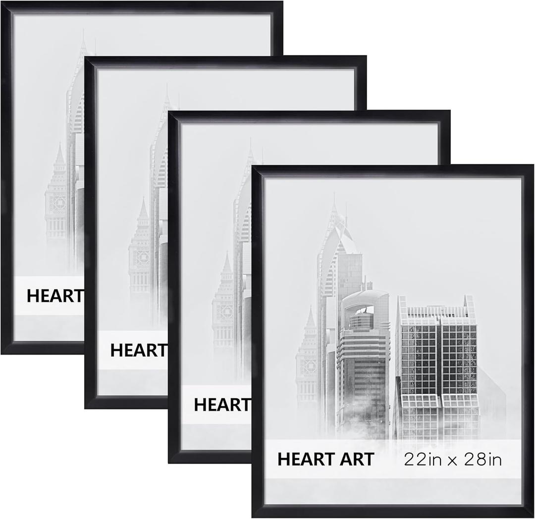 Frame with Mat Set of 4, 22x28 Frame Matted to 18x24 Picture for Wall Hanging, Black