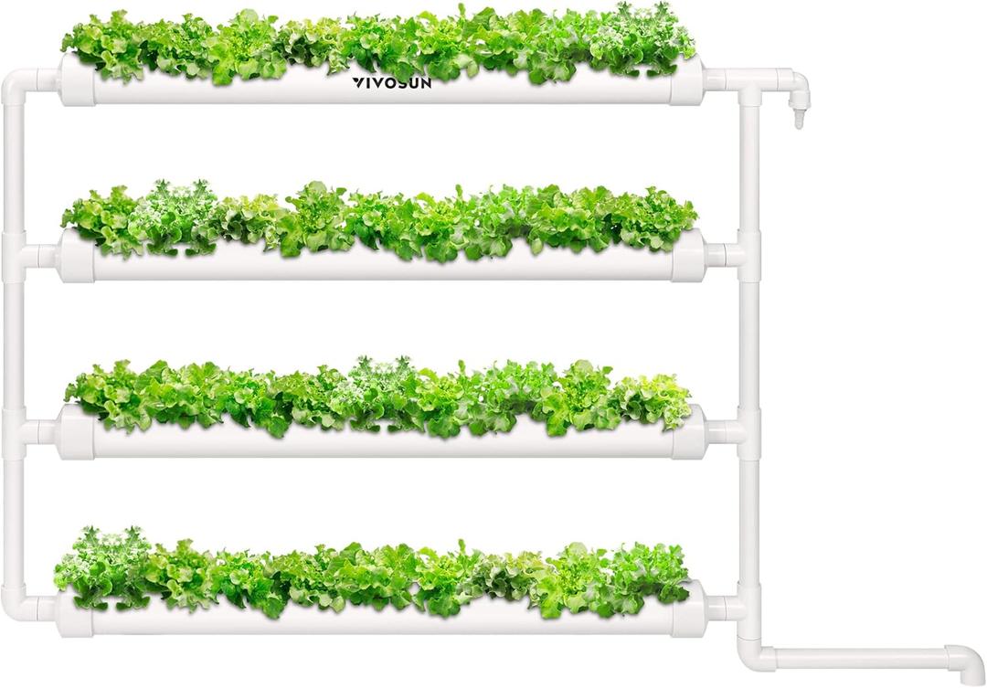 VIVOSUN Wall-Mounted Hydroponic Grow Kit, 1 Layers 36 Plant Sites 4 Food-Grade PVC-U Pipes Hydroponics Planting System with Water Pump, Pump Timer, Nest Basket and Sponge for Leafy Vegetables