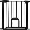 Babelio 29-48" Extra Wide Baby Gate with Adjustable Cat Door, CatPrivilege Ⅲ, Easy Install Pressure/Hardware Mounted, Auto Close Pet Door for Stairs, House, Doorways, Effortless Walk Thru, Black