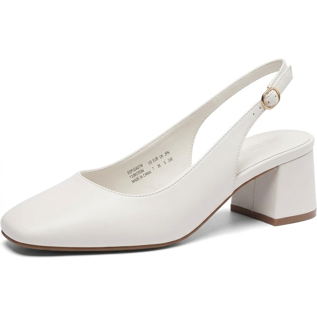 DREAM PAIRS Women's Low Chunky Heels Slingback Square Toe Block Dress Shoes Closed Toe Comfortable Wedding Work Pumps (9, Nude)