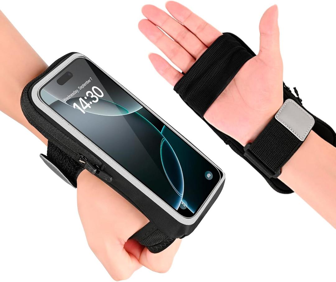 Phone Holder for Running, Wristbands Frearm Band Up to 6.9, Cell Phone Armband for iPhone 16 15 14 13 12 11 Pro Max XS XR X Plus Galaxy Pixel, Workout Running Gear Essentials Fitness (Black)