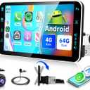 4G+64G Andriod Single Din 9-Inch Touchscreen Car Stereo with Wireless Carplay Android Auto, Car Radio Rotatable Screen 1 Din Bluetooth Mirror Link GPS WiFi, FM/RDS EQ with Backup Camera+Phone Holder