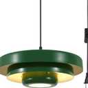 Plug in Chandelier Green Pendant Light Modern Kitchen Island Metal Hanging Light 17.7" Large Shade Mid Century Pendant Lamp for Dining Room Living Room Hallway