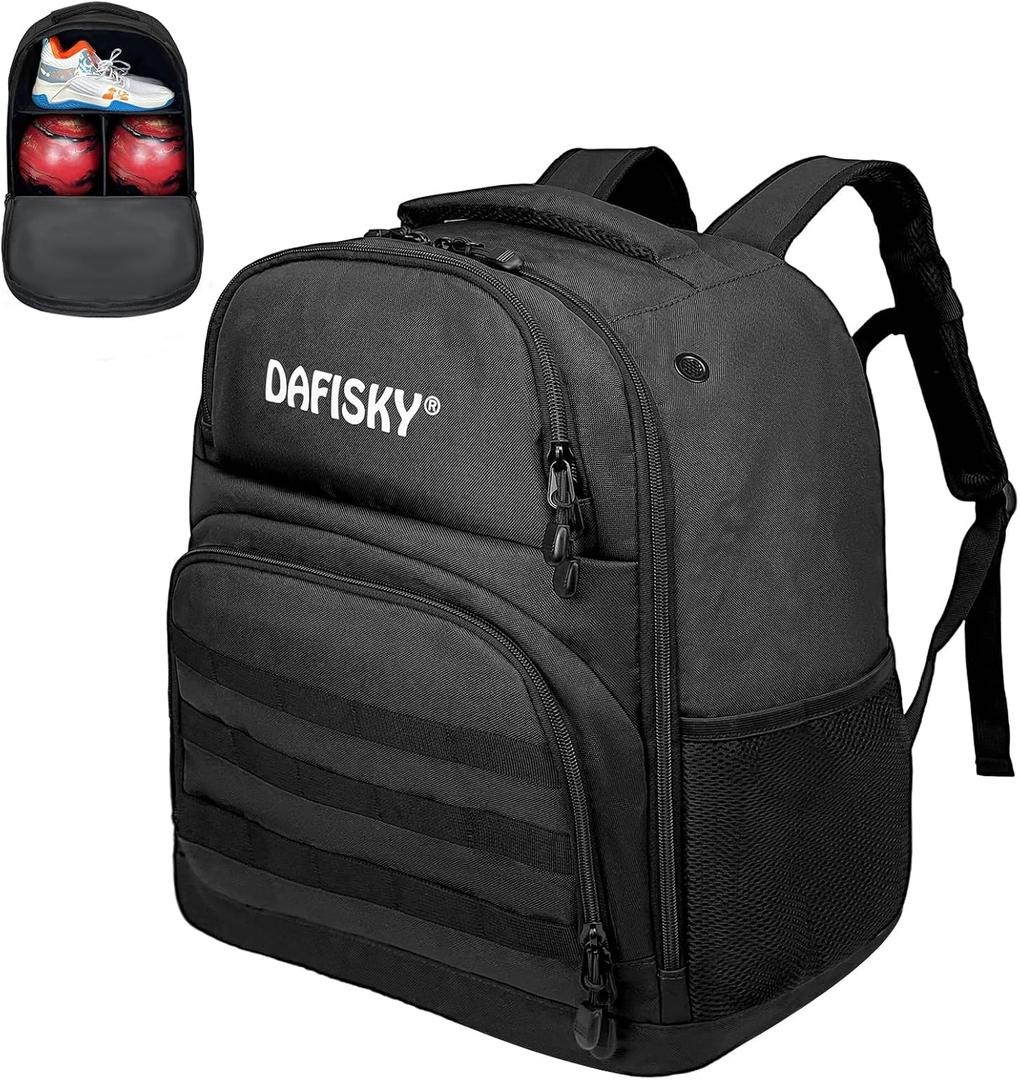 Bowling Ball Bag 2 Ball Bowling Backpack for Single or 2 Balls with Shoes Compartment Fits Up to US Size 15 (Black)