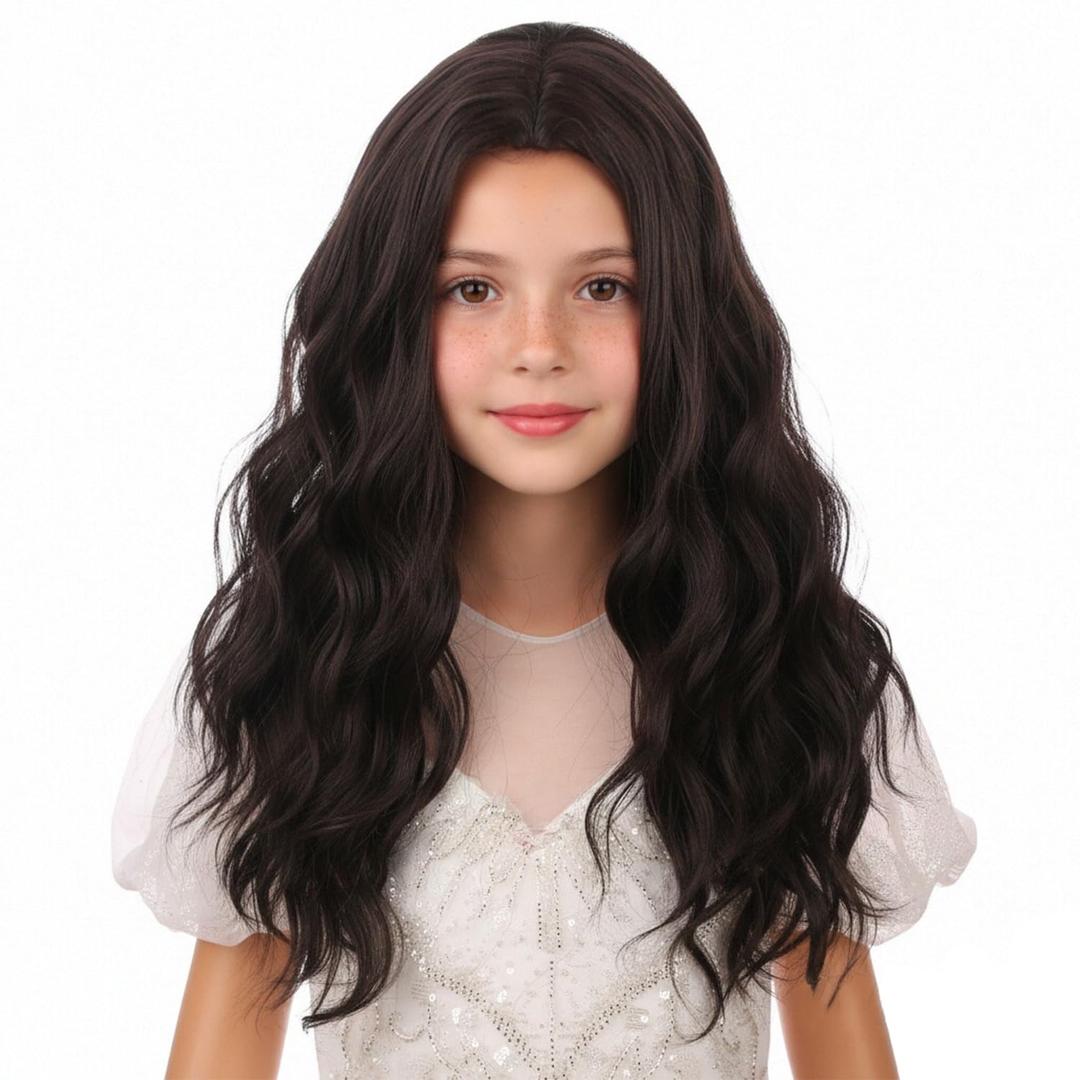 Brown Wig Long Curly Wavy Wig Brown Middle Part Wig Cosplay Wigs Synthetic Wigs(Small Head)