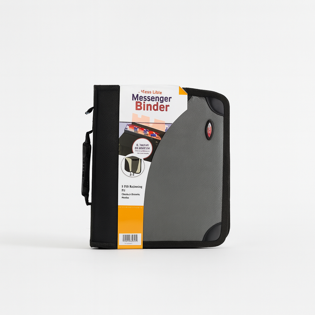 3-Ring Messenger Binder Zippered Multiple Storage Pockets Grey Notebook