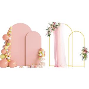 Wokceer Wedding Arch Backdrop Stand and Cover Set of 2 Metal Arch Stand with Arch Cover Pale Pink 7.2FT, 6FT for Birthday Party Wedding Ceremony Bridal Baby Shower Event Decor