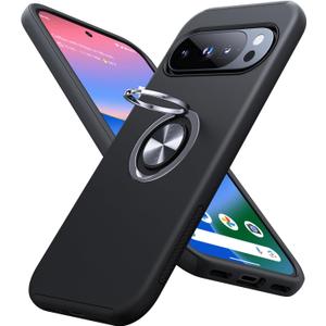 JAME for Google Pixel 10 Pro XL Case, Slim Fit Cover with Metal Ring Holder Stand Kickstand, Dual Layer Military Grade Shockproof Protective Phone Case for Google Pixel 10 Pro XL 6.8", Black