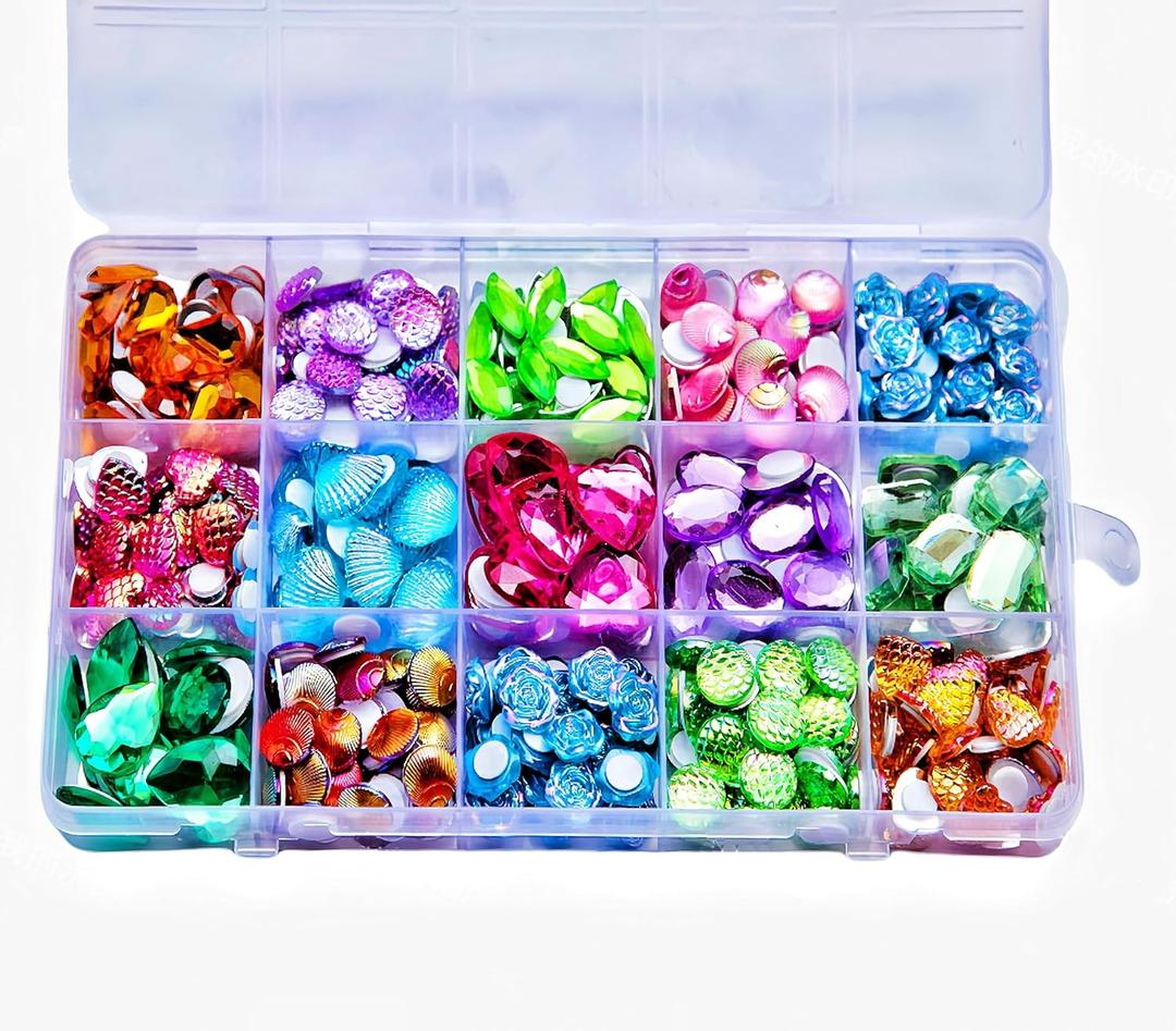 Meredmore 400PCS Bulk Self Adhesive Gems Jewels Rhinestones for Kids Crafts Bling Crystal Stickers10Shapes DIY Colorful Size 8mm to 20mm Within Stickers in Flat Back for Arts & Crafts Projects