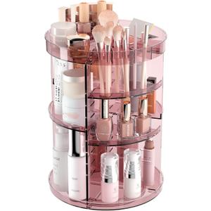 360 Rotating Makeup Organizer with Lipstick Slots, 8 Adjustable Layers Spinning Skincare Organizers, Large Capacity Desk Storage, Carousel Cosmetic Shelf for Vanity Bathroom Countertop