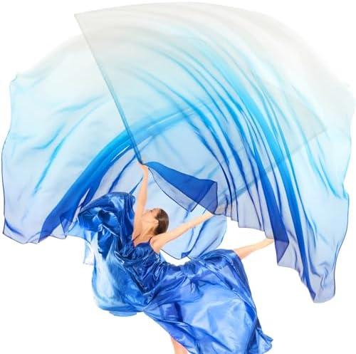 Jecery 2 Set 55x78" Praise Dance Worship Flags with Scalable Rod Guard Church Flag Sets Angel Wing with Sticks Ministry Streamer Dance Banner, (White Blue Navy Blue)