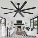 ZMISHIBO 72 Inch Ceiling Fan No Light, Large Black Ceiling Fan with Remote, Quiet DC Motor, and 6 Speeds, Indoor/Outdoor Industrial Ceiling Fans 8 Aluminum Blades for Patio, Garage, Shop, Black