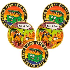 5pcs Colorful Dumpster Fire Challenge Coin - This is Fine Mini Dumpster Fire Coin - Hilarious Funny Desk Accessories for Work - Gold Coworker Go Away Token - Inspirational Gifts for Men Women Teacher