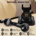 Bluetooth Retro Phone with Speakerphone, Bluetooth Landline Telephone, Bluetooth Home Phone with USB Rechargeable Power, Hands-Free Calling & Music Playback, Black