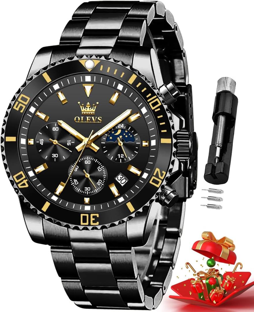 OLEVS Watches for Men Classic with Date Business Dress Luxury Big Face Green/Black/Blue Waterproof Luminous Mens Wristwatch Analog Two Tone Stainless Steel Male Watch