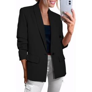 Happy Sailed Womens Long Sleeve Blazer Business Casual Open Front Work Office Suit Jackets (Medium, Black)