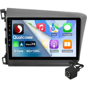 8 Core 6+128 GB with Qualcomm 9-inch Android 13 Octa Core Car Stereo for Honda Civic 2012-2015 IPS Touchscreen ST7850 AMP Car Radio with Carplay & Android Auto Support Backup Camera FM/AM/RDS