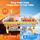 Chafing Dishes for Buffet 4 Pack with 7 Pans, 9.5QT [Clear Glass Lid] Stainless Steel Buffet Servers and Warmers, Rectangular [Sturdy & Rolled Edge] Food Warmers for Parties, Weddings, Catering, Gold
