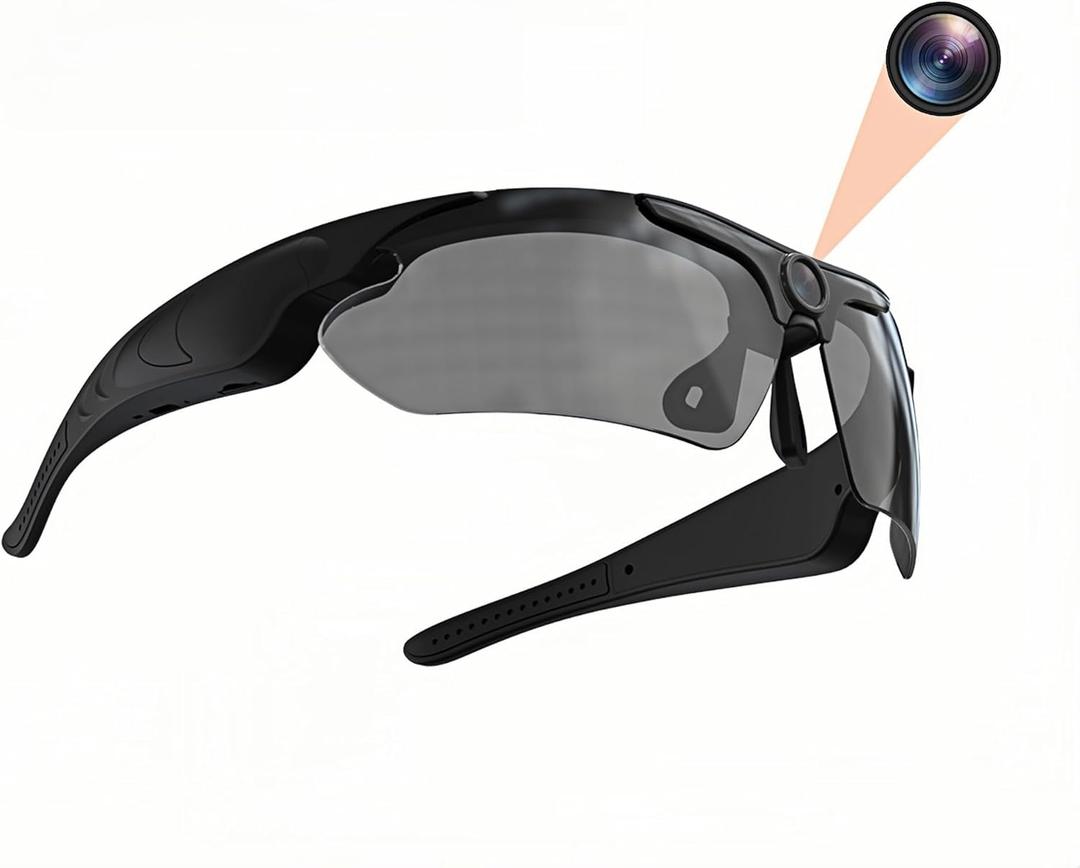 Camera Glasses, HD 1080P Sports Sunglasses Camera Video Glasses, Audio and Video Recording, Outdoor Wearable Polarized Lenses for Cycling, Hiking (Black)