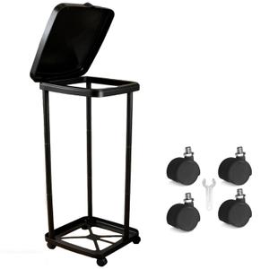 UUFCTY Collapsible Trash Can Camping Portable Garbage Bin Holder Stand with Wheels Plastic Outdoor Trash Can with Lid for Outside Indoor, Black