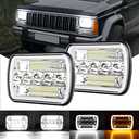 BESTZHEYU 1PCS 5x7 Headlights Pair Compatible with Chevy Express 1500 2500 3500 Cargo Van F-150 F-250 F-350 Wrangler YJ Cherokee XJ Kenworth T300 Hi/Low Sealed Beam White/Amber Halo
