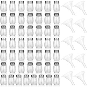 50 Pcs 0.5 oz Small Salt and Pepper Shakers with Funnels Clear Mini Glass Seasoning Jars Bulk Tiny Spice Glass for Wedding Party Restaurant Home Kitchen Travel Camp(Silver)