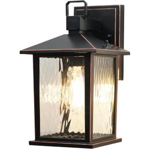 Oil Rubbed Bronze Outdoor Wall Light, 12'' Exterior Lighting Fixture with Water Ripple Glass, Hardwired Die-Casting Aluminum Porch Light, Waterproof Outside Wall Sconce, Bulb Not Included
