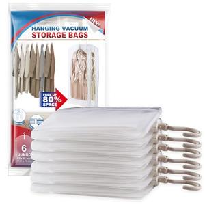 Hanging Vacuum Storage Bags, 6 Pack Large Hanging Vacuum Seal Bags for Clothing, Space Saver for Clothes, Suits, Dress, Jackets, Closet Organizer for Moving Supplies(53.1x27.6 in)