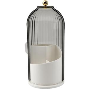 Makeup Brush Holder with Lid, 360 Rotating Sliding Opening Cosmetic Tools Organizer, Waterproof Dustproof Makeup Brush Organizer for Vanity Desktop Bathroom Countertop(COLOR:White And Black)