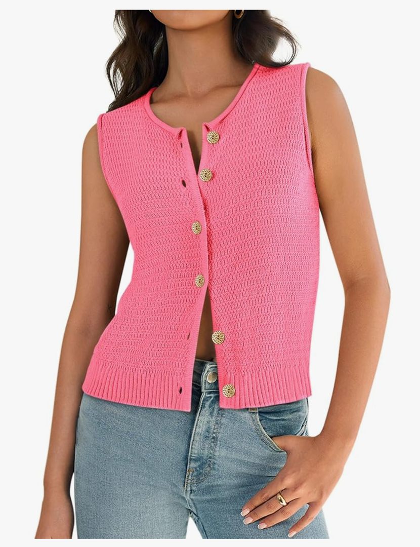 Womens Sweater Vest 2025 Summer Trendy Sleeveless Knit Button Down Tank Tops Casual Cardigan, Medium