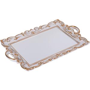 Sooyee Decorative Tray,Bathroom Tray Decor, 15.5x9.6 Mirror Serving Tray with Handle for Dessert Table,Coffee Table,Vanity,Home Decor,White and Gold