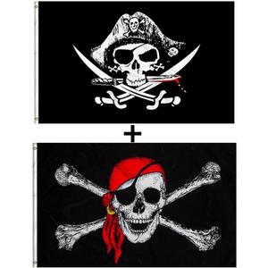 GAKA 3x5 FT Pirate Flags Cross Knife Flag and Jolly Roger (Red Scarf) Flag 2 Pack GAKA 3x5 FT Pirate Flags Cross Knife Flag and Jolly Roger (Red Scarf) Flag 2 Pack