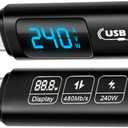 USB-C Adapter, 2Pack 240W Type-C Male to Type-C Female Extension Adapter Power Meter Tester with Digital Display for iPad Pro iPhone16 Pro Max MacBook Laptop and All USB C Cable(USB 2.0)